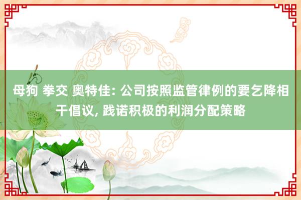 母狗 拳交 奥特佳: 公司按照监管律例的要乞降相干倡议, 践诺积极的利润分配策略