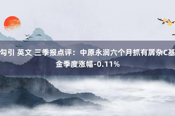 勾引 英文 三季报点评：中原永润六个月抓有羼杂C基金季度涨幅-0.11%