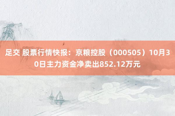 足交 股票行情快报：京粮控股（000505）10月30日主力资金净卖出852.12万元