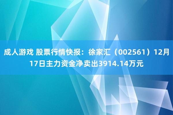 成人游戏 股票行情快报：徐家汇（002561）12月17日主力资金净卖出3914.14万元