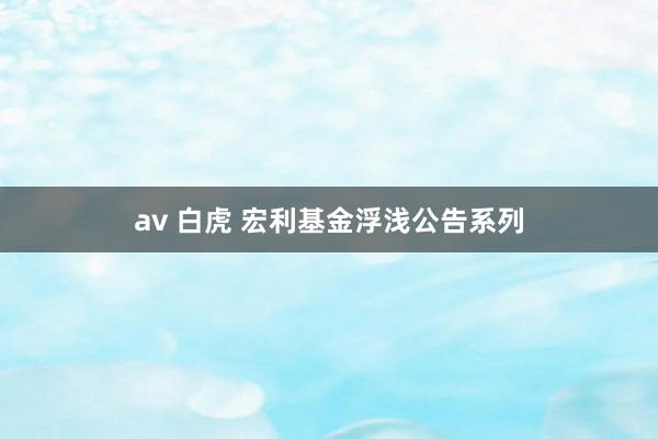 av 白虎 宏利基金浮浅公告系列