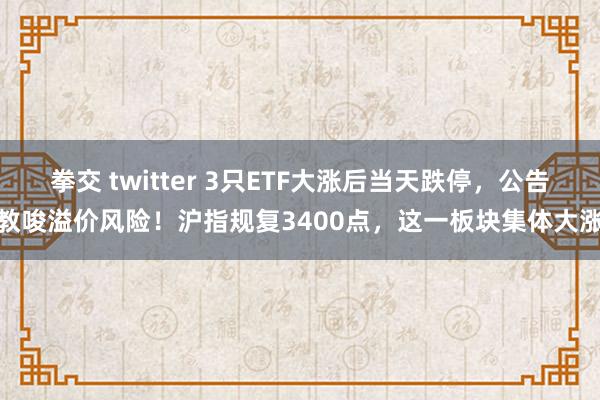 拳交 twitter 3只ETF大涨后当天跌停，公告教唆溢价风险！沪指规复3400点，这一板块集体大涨